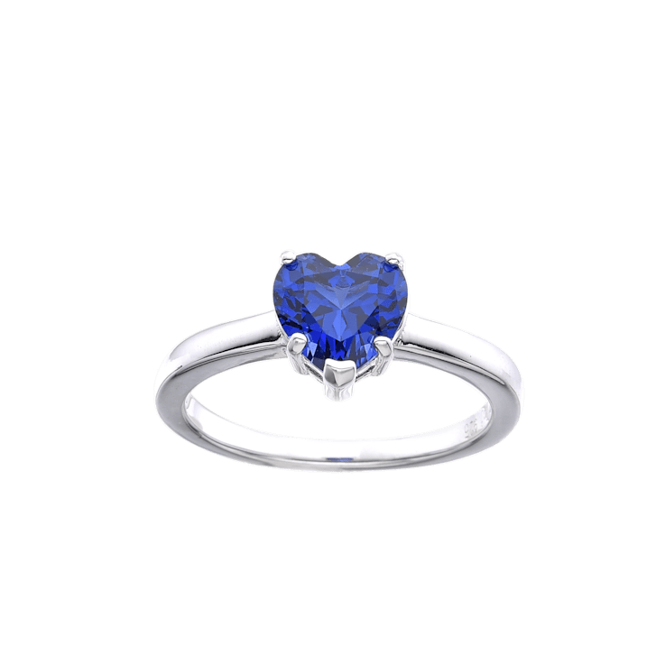 Blue Heart Shape Lab Created Sapphire Rhodium Over Sterling Silver
Solitaire Ring for Women