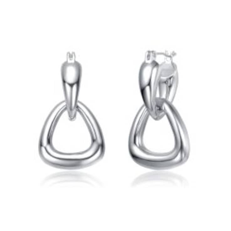 Interlocking V-Shape Dangle Earrings In White Rhodium Over Brass