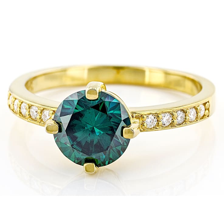 Green and colorless moissanite 14k yellow gold over sterling silver ring
1.60ctw DEW.
