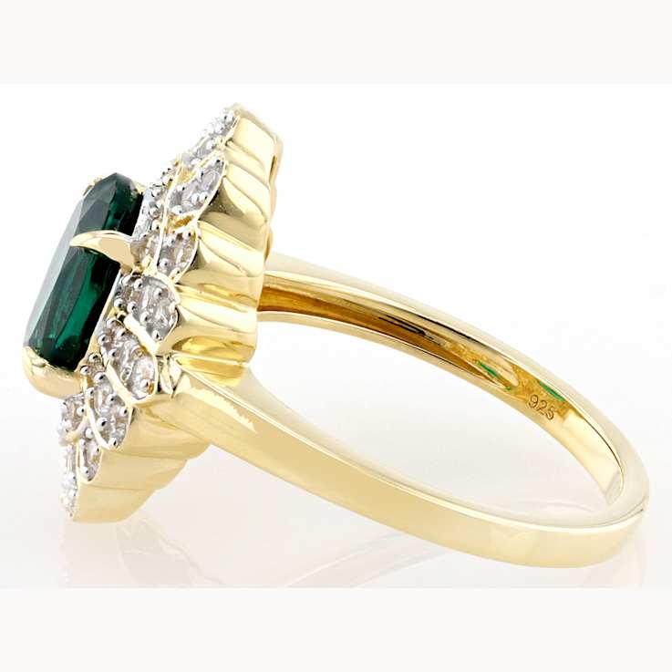 Lab-Created Emerald And White Zircon Ring In 18K Gold Over Sterling
Silver 2.23ctw