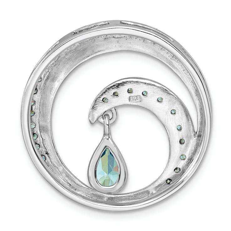 Rhodium Over Sterling Silver Polished Cubic Zirconia Wave Chain Slide