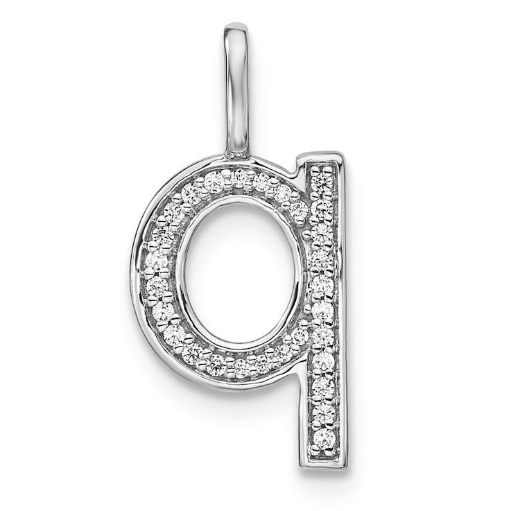 14K White Gold Diamond Lower Case Letter Q Initial Pendant
