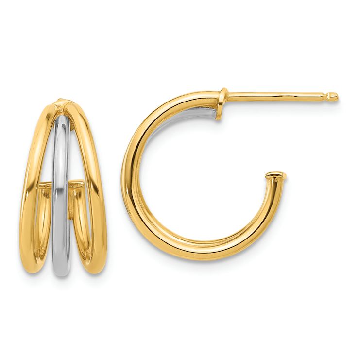 14k Yellow Gold and 14k White Gold 5/8" Polished Multi Row Hoop Earrings