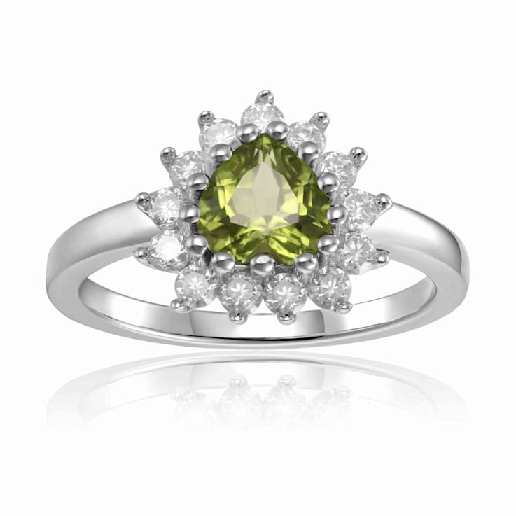 Heart Shape Peridot with White Topaz Accents Sterling Silver Ring, 1.30ctw