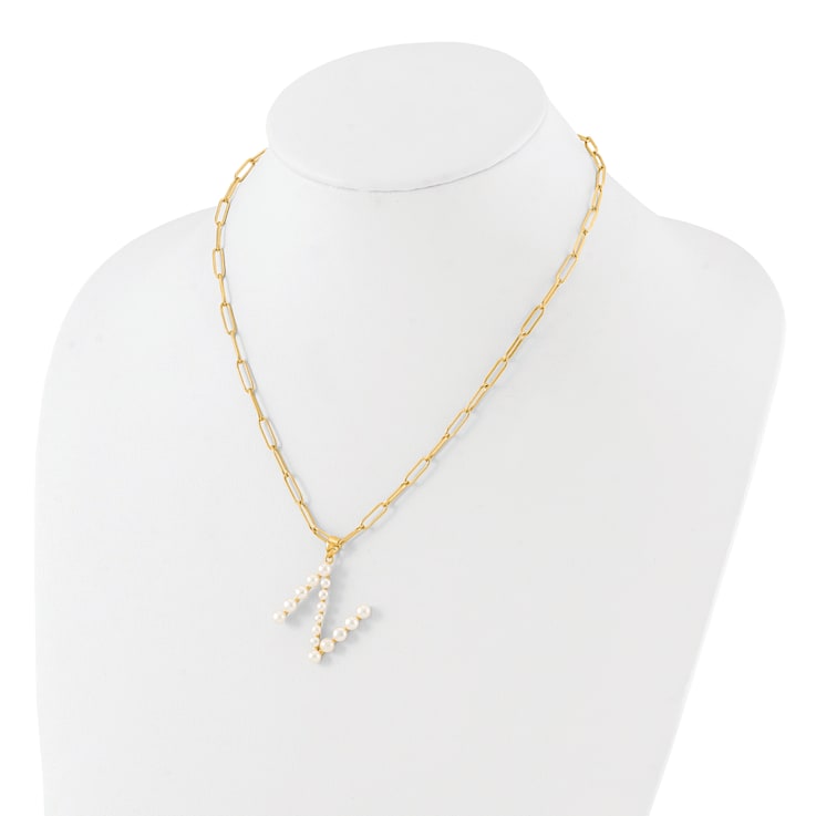 Gold Tone Sterling Silver 3-5.5mm Freshwater Cultured Pearl LETTER  N
18-inch Necklace