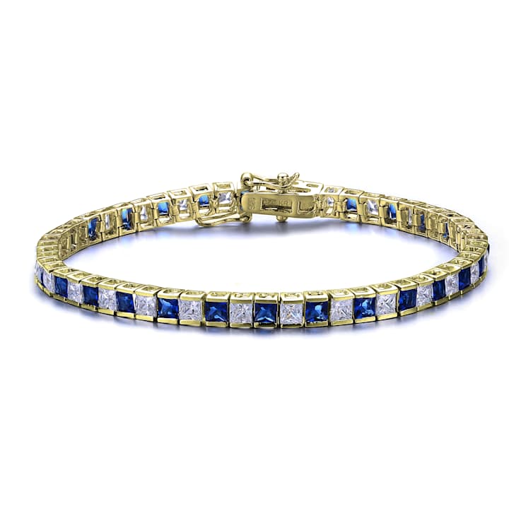 Sapphire Color CZ Tennis Bracelet In 14K Gold Over Sterling Silver