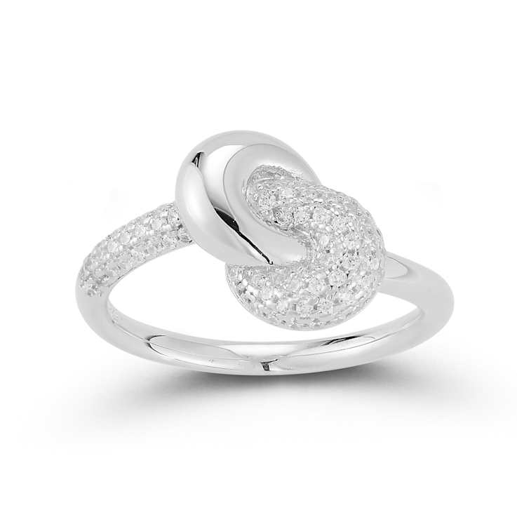 CZ Half Pave Knot Ring In Sterling Silver