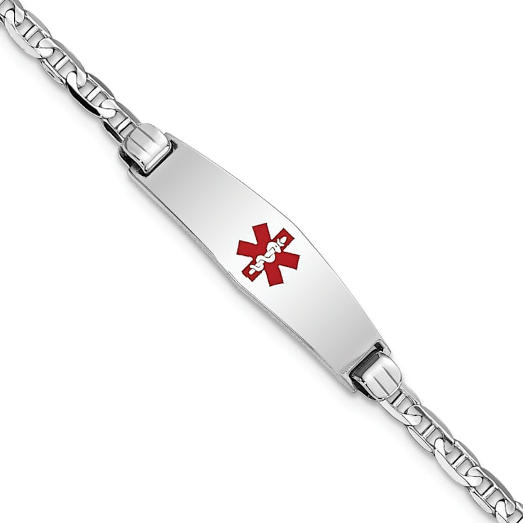 Rhodium Over 14k White Gold Medical Soft Diamond Shape Red Enamel
Mariner Link ID Bracelet