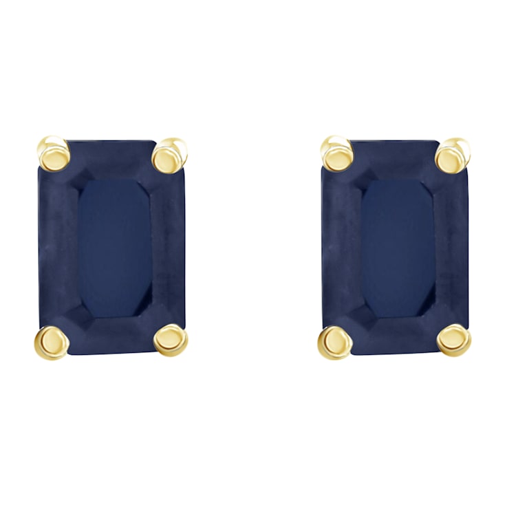 6x4mm Emerald Cut Sapphire 14k Yellow Gold Stud Earrings