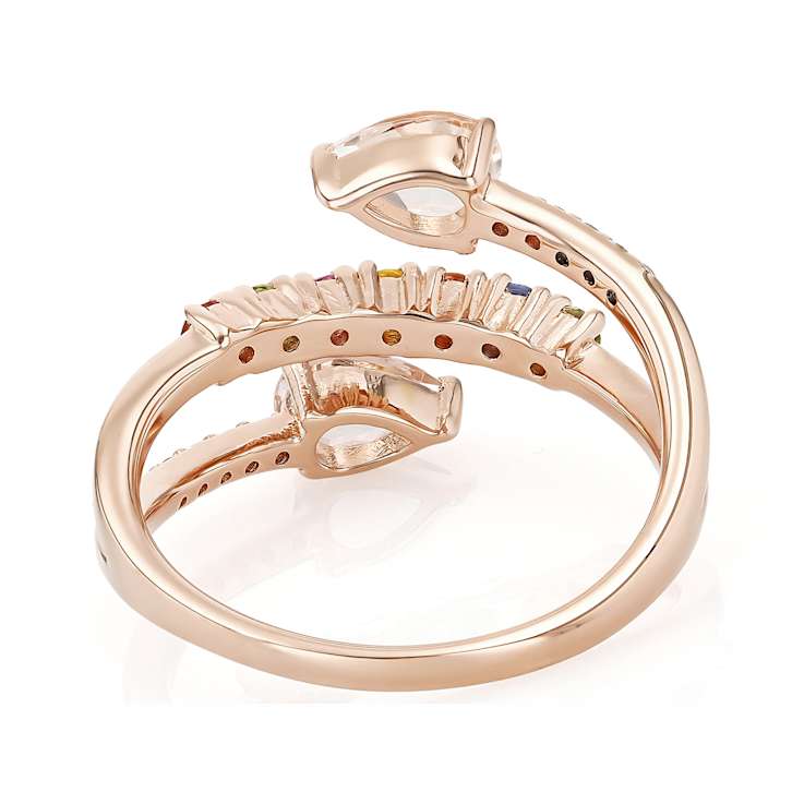 Morganite, Multi-Color Sapphire And White Zircon Ring In 18K Rose Gold
Over Sterling Silver