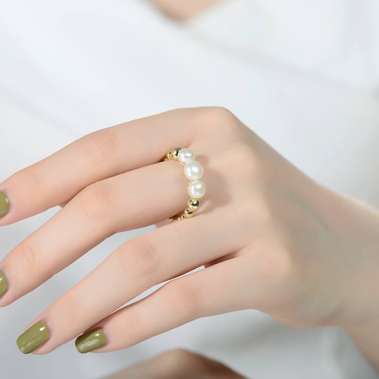 Pear Shape Freshwater Pearl Band Ring In 14K Gold Over Sterling Silver