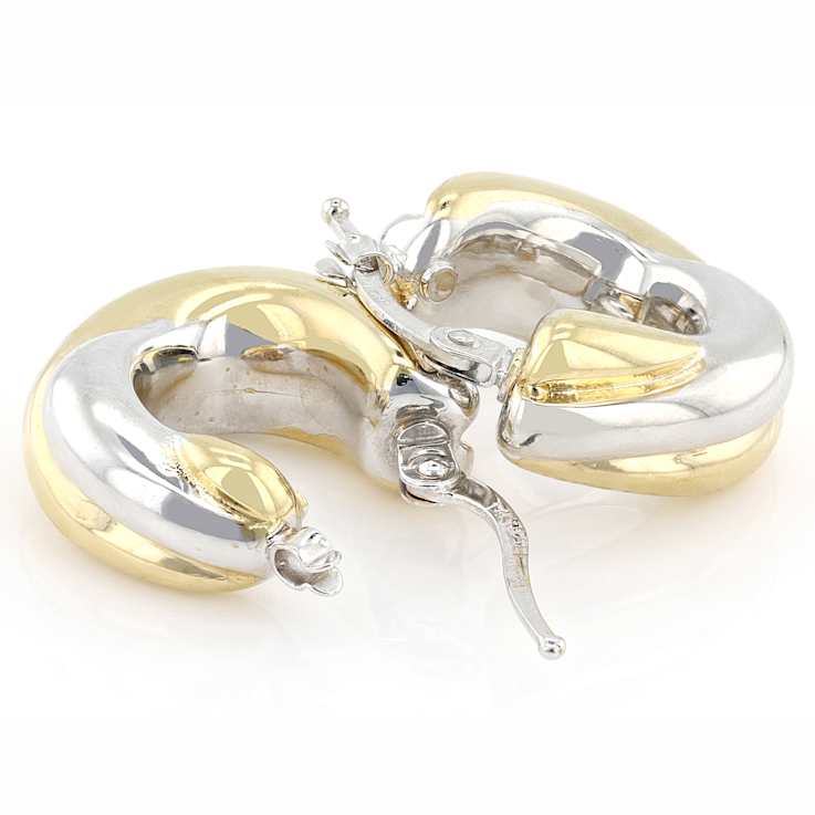 Two-Tone Twist Hoop Earrings In 14K Gold