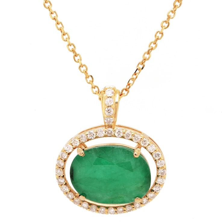4.13 Ctw Emerald and 0.30 Ctw White Diamond Pendant in 14K YG