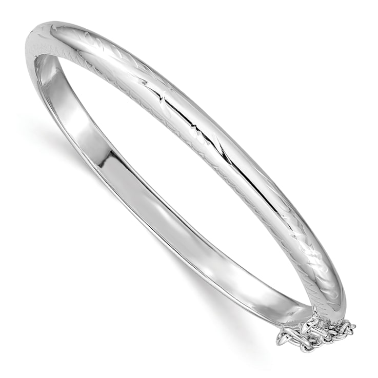 Rhodium Over Sterling Silver Polished and Diamond-cut 4mm with Safety
Hinged Children's Bangle