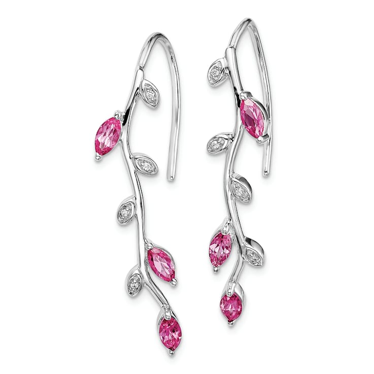 Rhodium Over 14K White Gold Diamond and Pink Sapphire Earrings