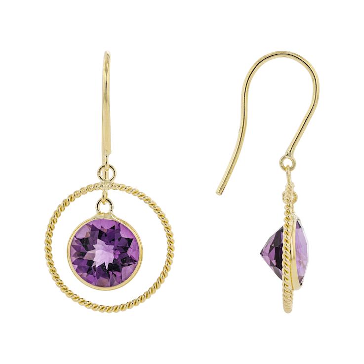 Purple Amethyst 14k Yellow Gold Dangle Earrings 3.32ctw