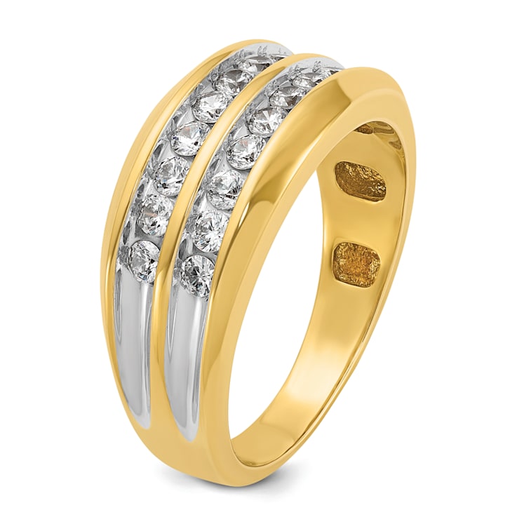 10K Two-tone Yellow Gold with White Rhodium Men's Polished Two-Row
Diamond Ring 0.73ctw