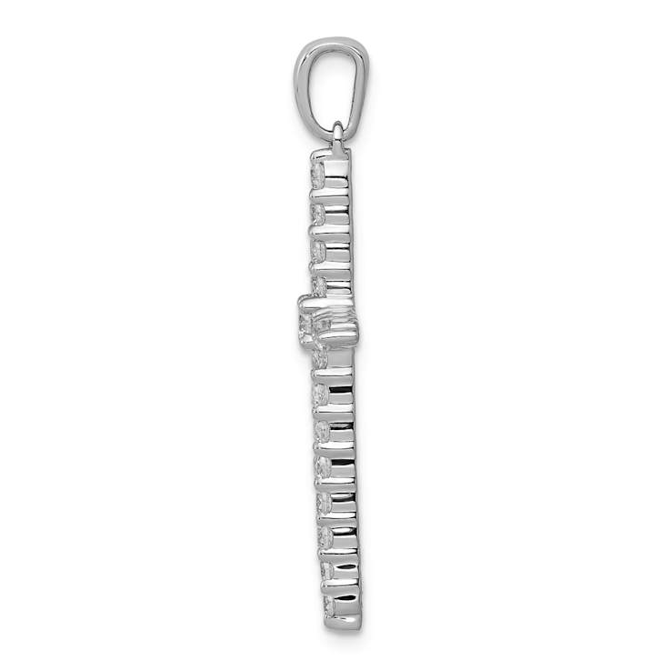 Rhodium Over 14k White Gold Polished Diamond Cross Pendant