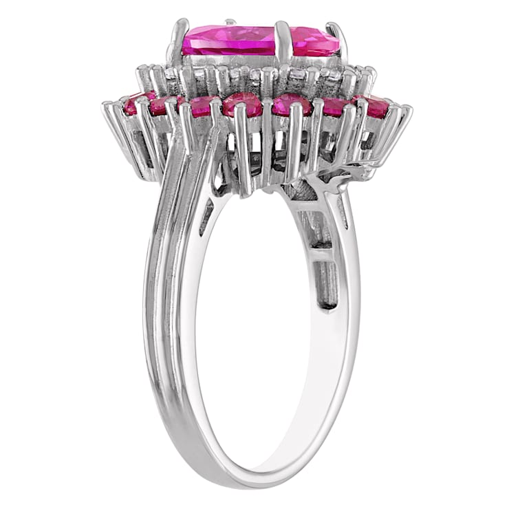 Sterling Silver Lab Created Pink Sapphire, Ruby and White Sapphire Ring 4.0ctw