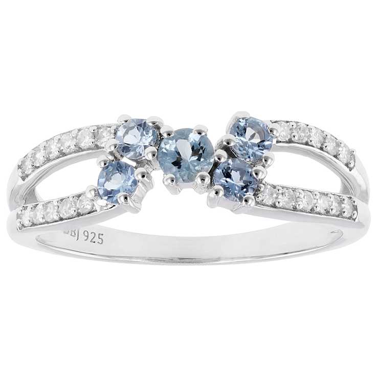 Aquamarine And Lab-Grown Diamond Bypass Ring In Sterling Silver