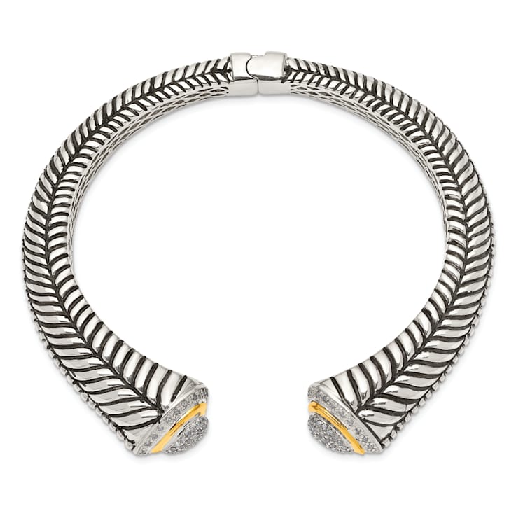 Sterling Silver with 14K Gold Over Sterling Silver Accent Oxidized
1/2ct. Diamond Hinged Cuff