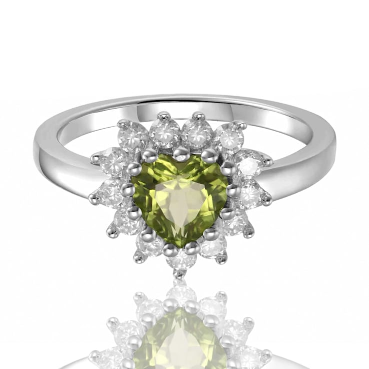 Heart Shape Peridot with White Topaz Accents Sterling Silver Ring, 1.30ctw