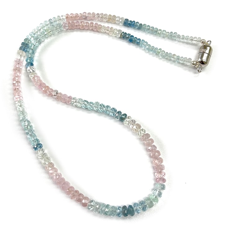 Multi-Color Aquamarine Beaded Sterling Silver Necklace 50.00ctw