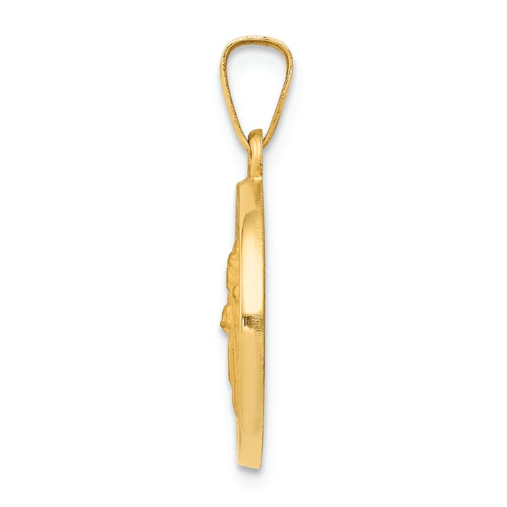14K Yellow Gold Polished and Satin St Patrick Medal Hollow Pendant