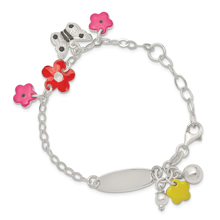 Sterling Silver Children's Enameled Floral & Butterfly Necklace Sterling Silver Children's Enameled Floral & Butterfly Necklace