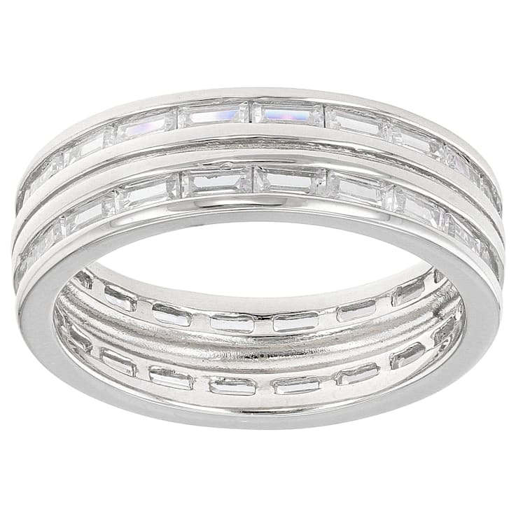 Baguette CZ Eternity Band Ring In Sterling Silver 3.24ctw