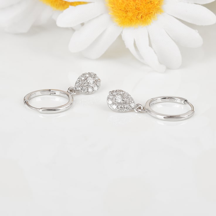 White Lab Grown Diamond Rhodium Over Sterling Silver Teardrop Huggie
Hoop Earrings VS GH