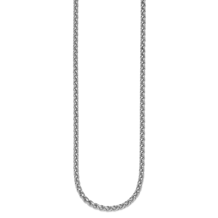 Rhodium Over Sterling Silver 3.0mm Wheat 20 Inch Chain