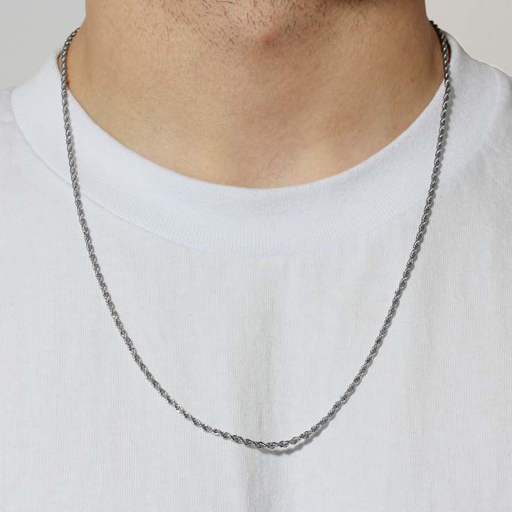 Robert Alton Men's Rope Chain Necklace 2.3mm In Stainless Steel 24 Inch