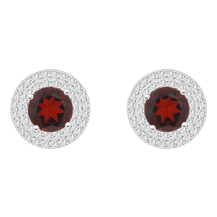 7mm Round Garnet And White Topaz Accent Rhodium Over Sterling Silver
Double Halo Stud Earrings