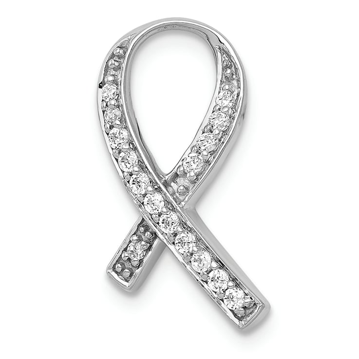 Rhodium Over 14k White Gold Diamond Awareness Pendant