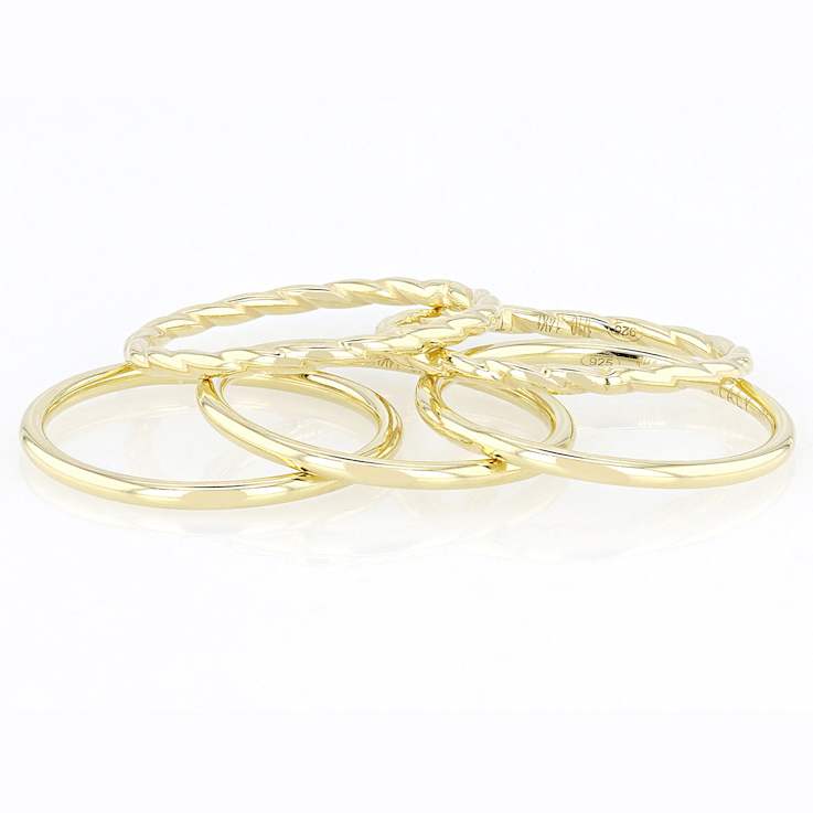Polished And Textured Set Of 5 Band Rings In 14K Gold