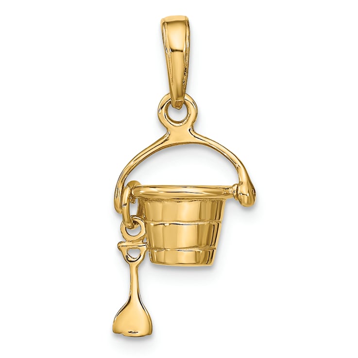 14k Yellow Gold 3D Beach Bucket with Shovel pendant