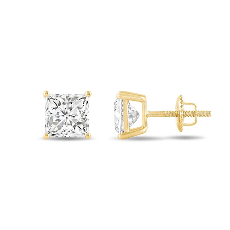 White Cubic Zirconia 14k Yellow Gold Studs With Velvet Gift Box 4.00ctw