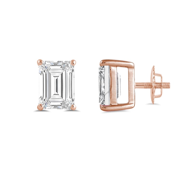 White Cubic Zirconia 14k Rose Gold Studs With Velvet Gift Box 3.00ctw