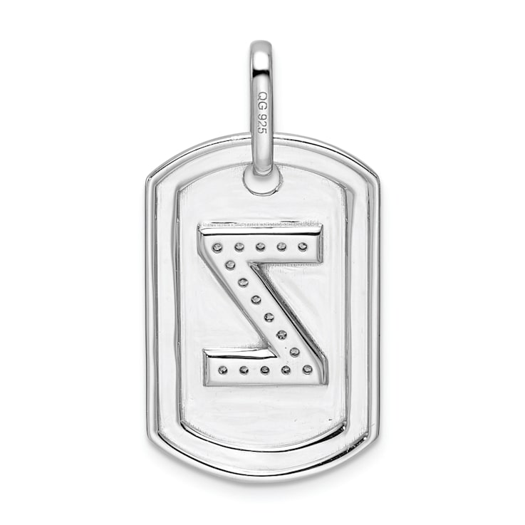 Rhodium Over 14k White Gold Diamond Initial Z Dog Tag Charm