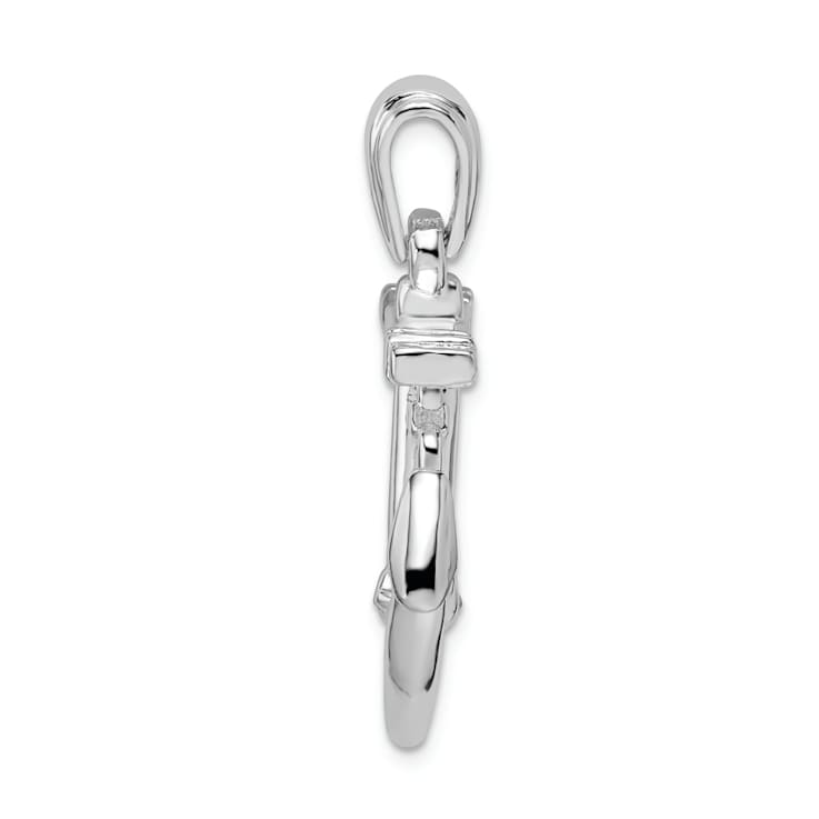 Rhodium Over Sterling Silver Polished 3D Anchor with Chain Pendant