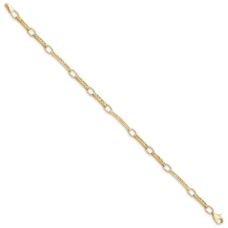 10k Yellow Gold 4mm Polished and Textured Fancy Link Bracelet
