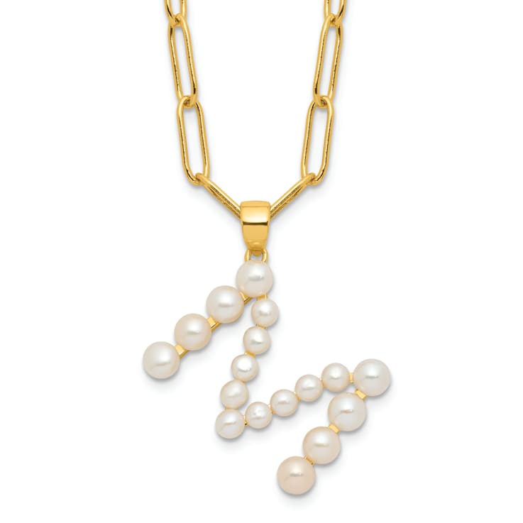 Gold Tone Sterling Silver 3-5.5mm Freshwater Cultured Pearl LETTER M
18-inch Necklace