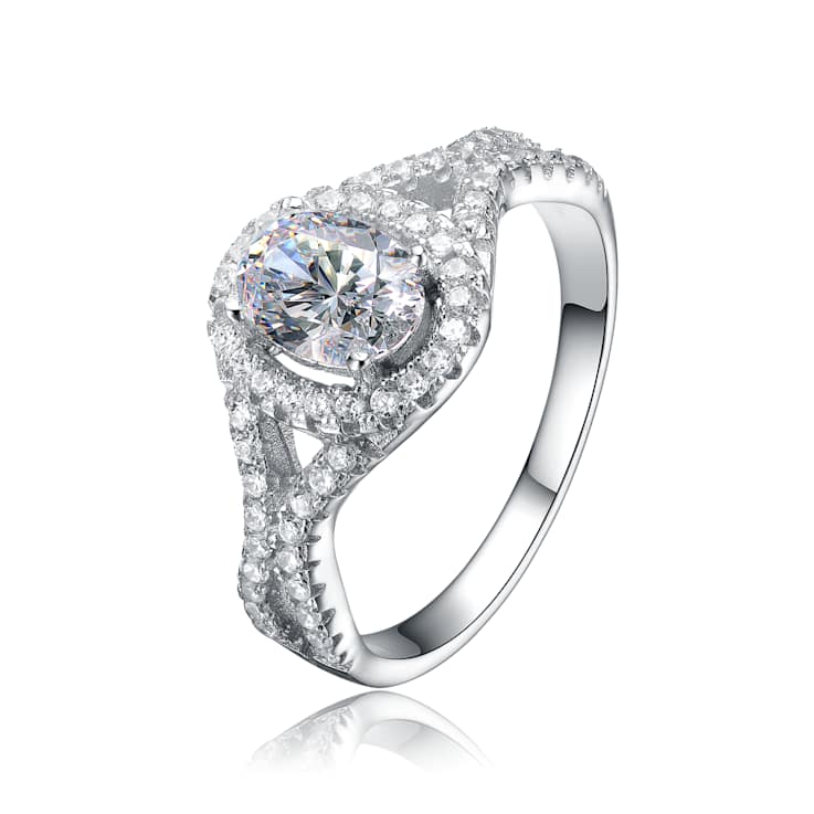 CZ Halo Solitaire Ring In Sterling Silver