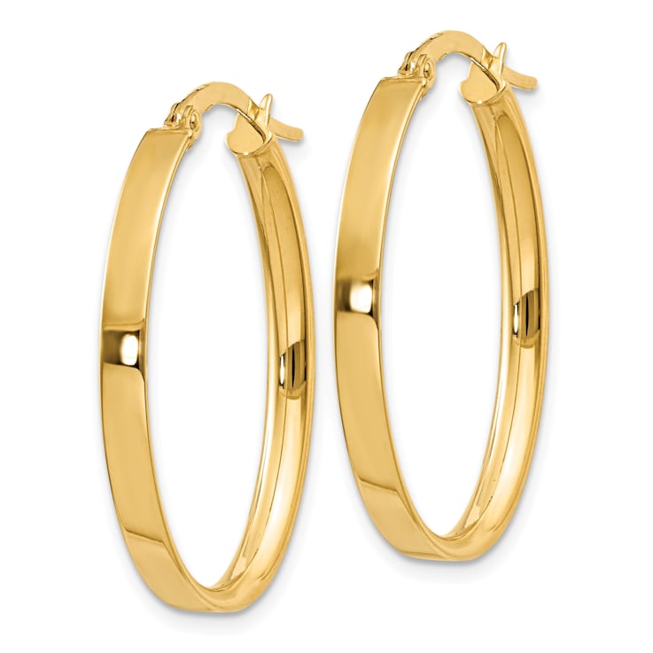 14k Yellow Gold 3mm Oval Hoop Earrings