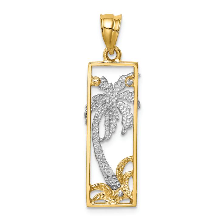 14k Two-tone Gold Textured Palm Tree Pendant