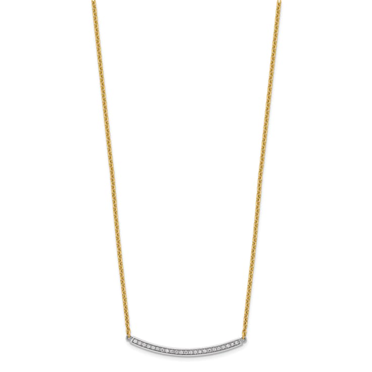 14K Yellow Gold Diamond Curved Bar 16 Inch with 2 Inch Extension Necklace