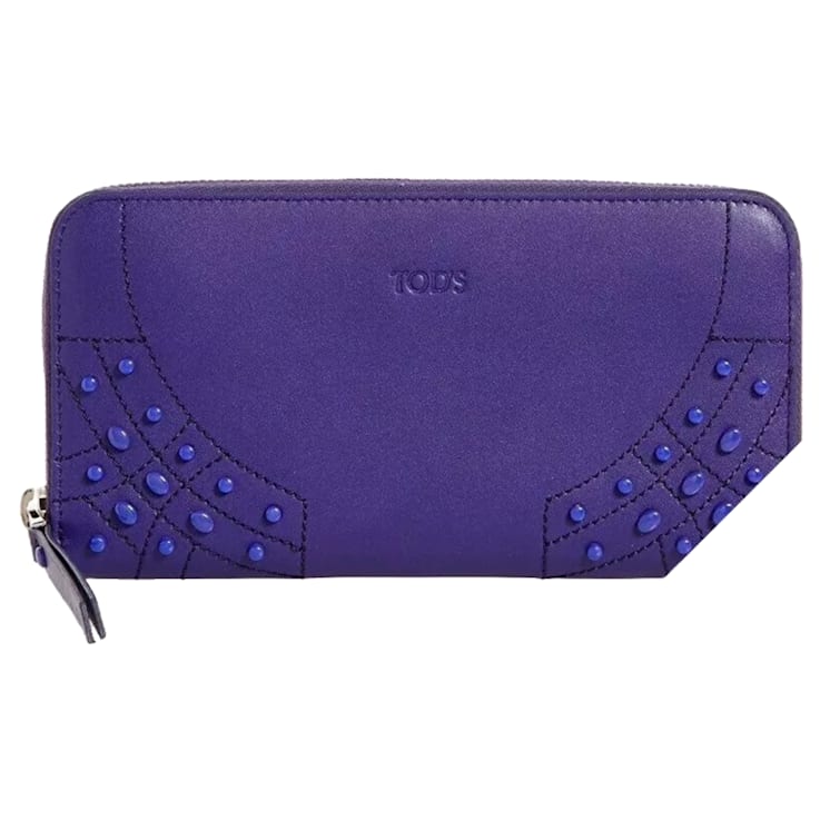 Tod's Gommini Wave Purple Leather Zip Around Wallet