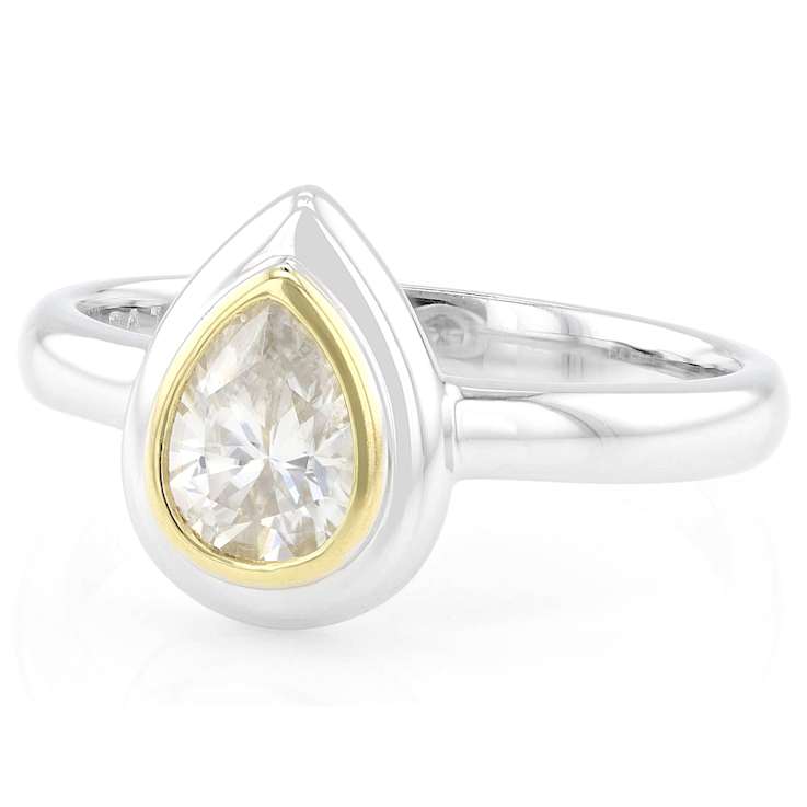 Pear Moissanite Solitaire Pendant Necklace In Two-Tone Gold