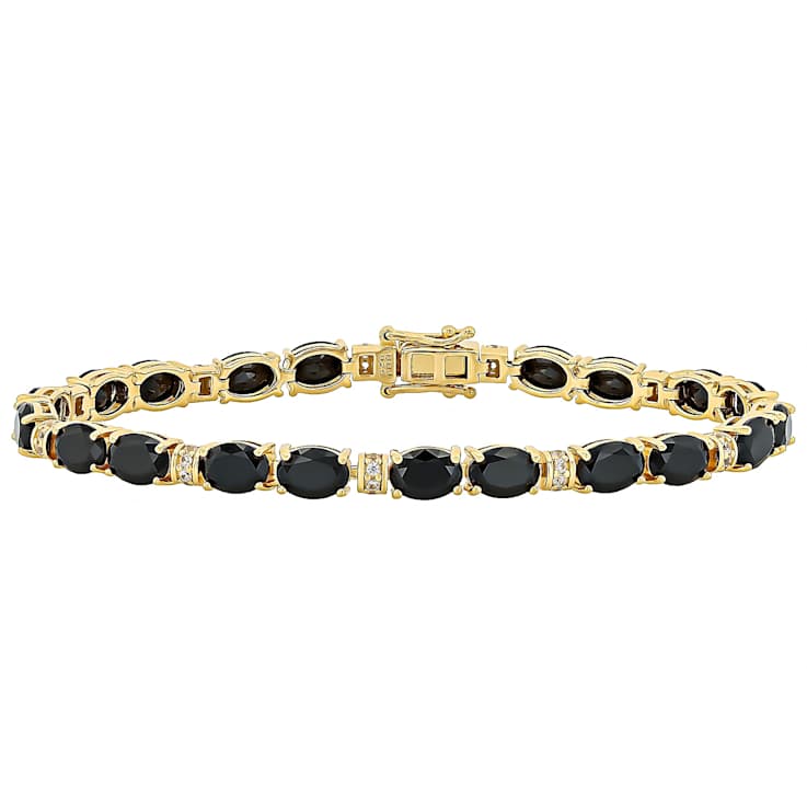 Black Spinel Oval And White Zircon Tennis Bracelet In 18K Gold Over
Sterling Silver 4.41ctw